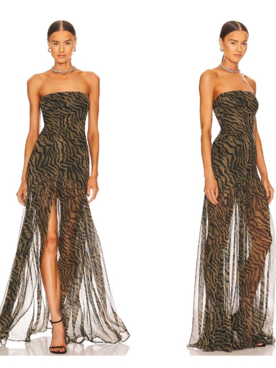 Nwt Retrofete Nicole Silk Strapless Maxi Dress In Tiger Stripe Size X-Small